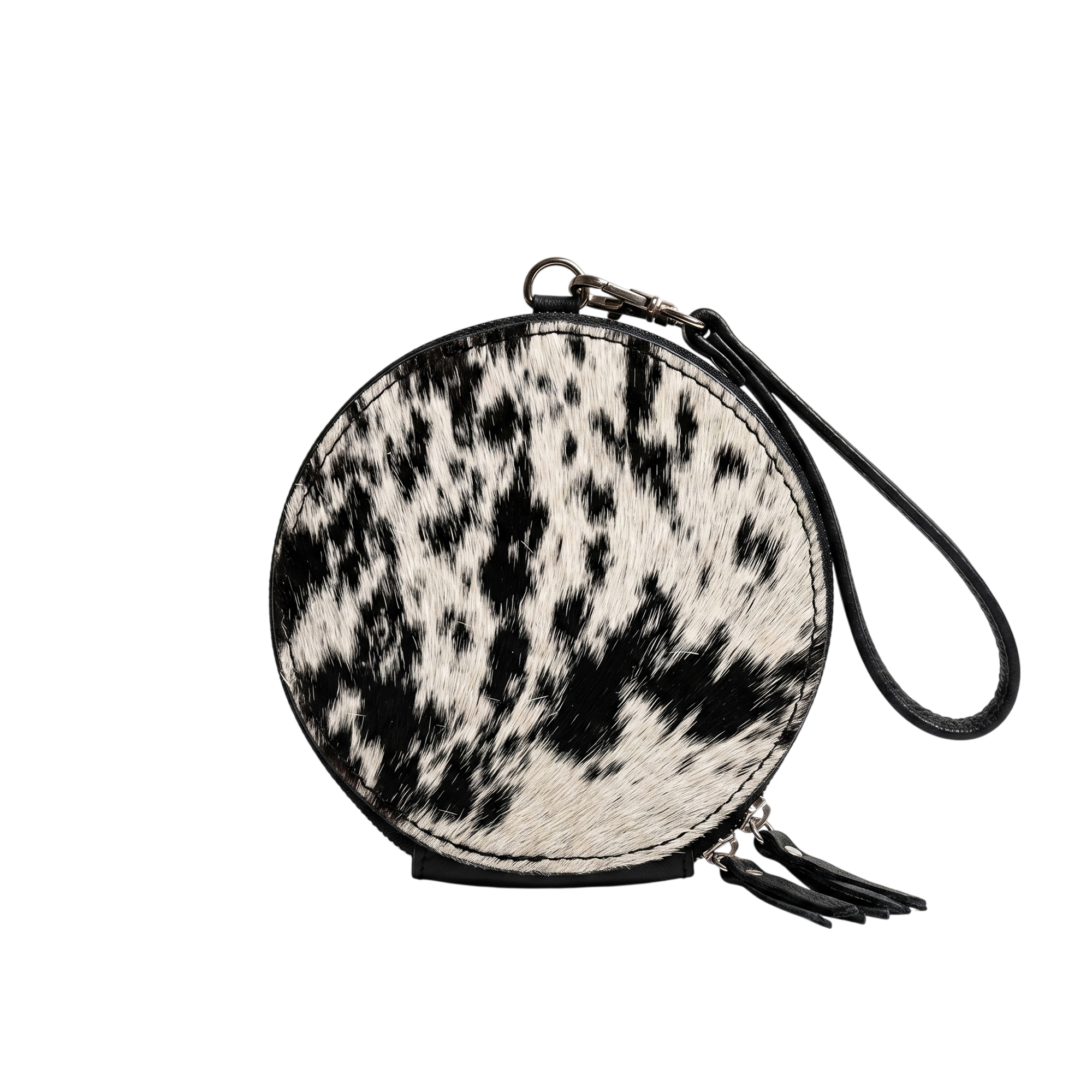 Hair-On Cowhide Round Wristlet Wallet – Western Leather Zipper Pouch with Strap & Tassel (Copy)