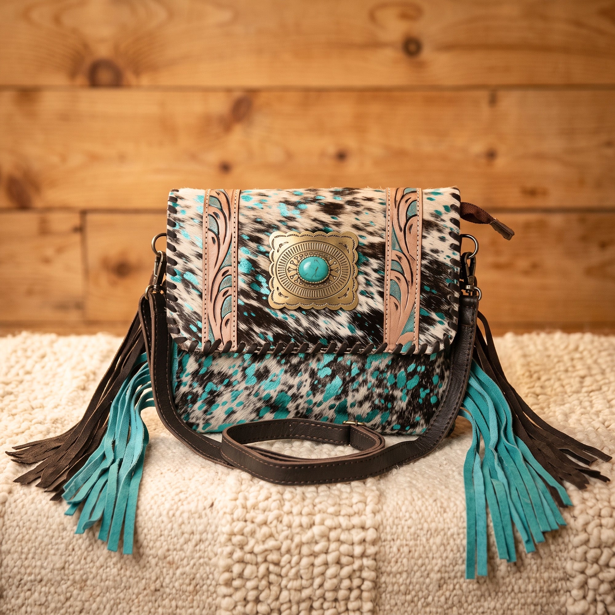 Sansa Turquoise Concho Cowhide Crossbody Bag