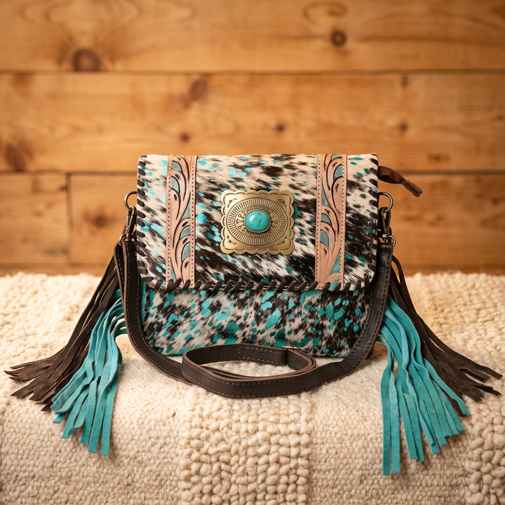Sansa Turquoise Concho Cowhide Crossbody Bag