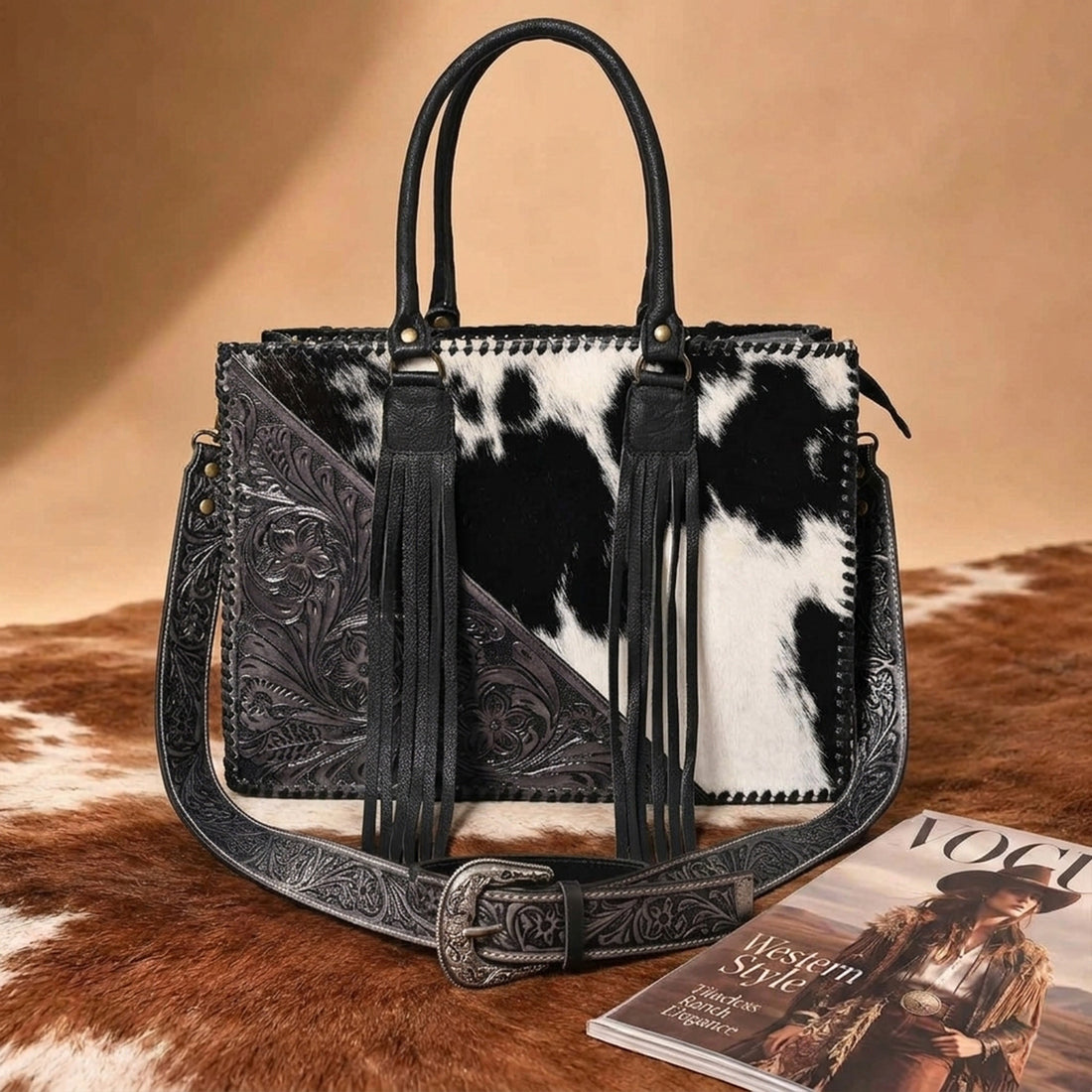 Rustic Trio Weekender Bag – Cowhide Hairon Leather Travel Bag