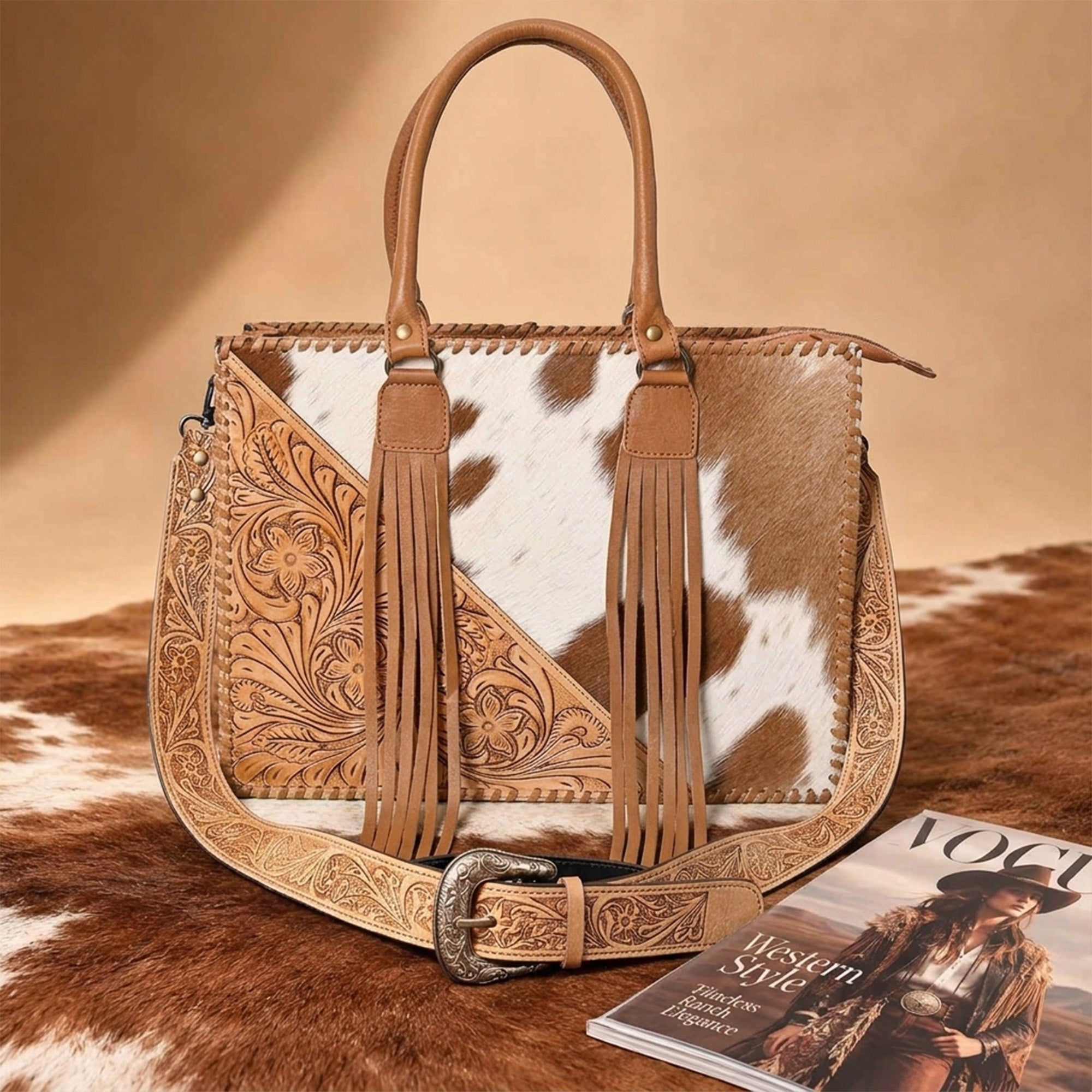 Rustic Trio Weekender Bag – Cowhide Hairon Leather Travel Bag