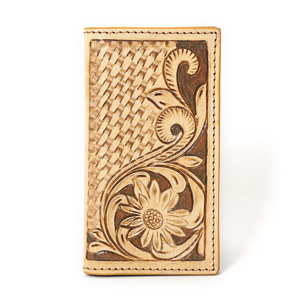 Zuki Hand Carved Tan Checkbook Cover