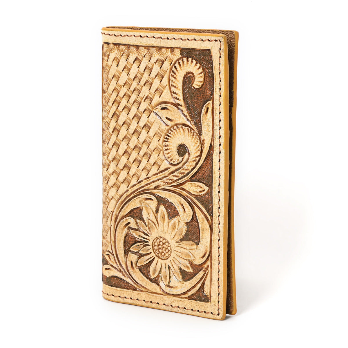 Zuki Hand Carved Tan Checkbook Cover