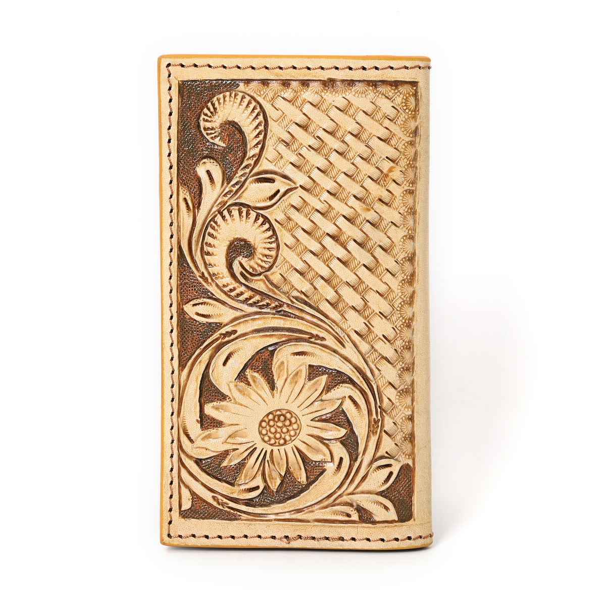 Zuki Hand Carved Tan Checkbook Cover