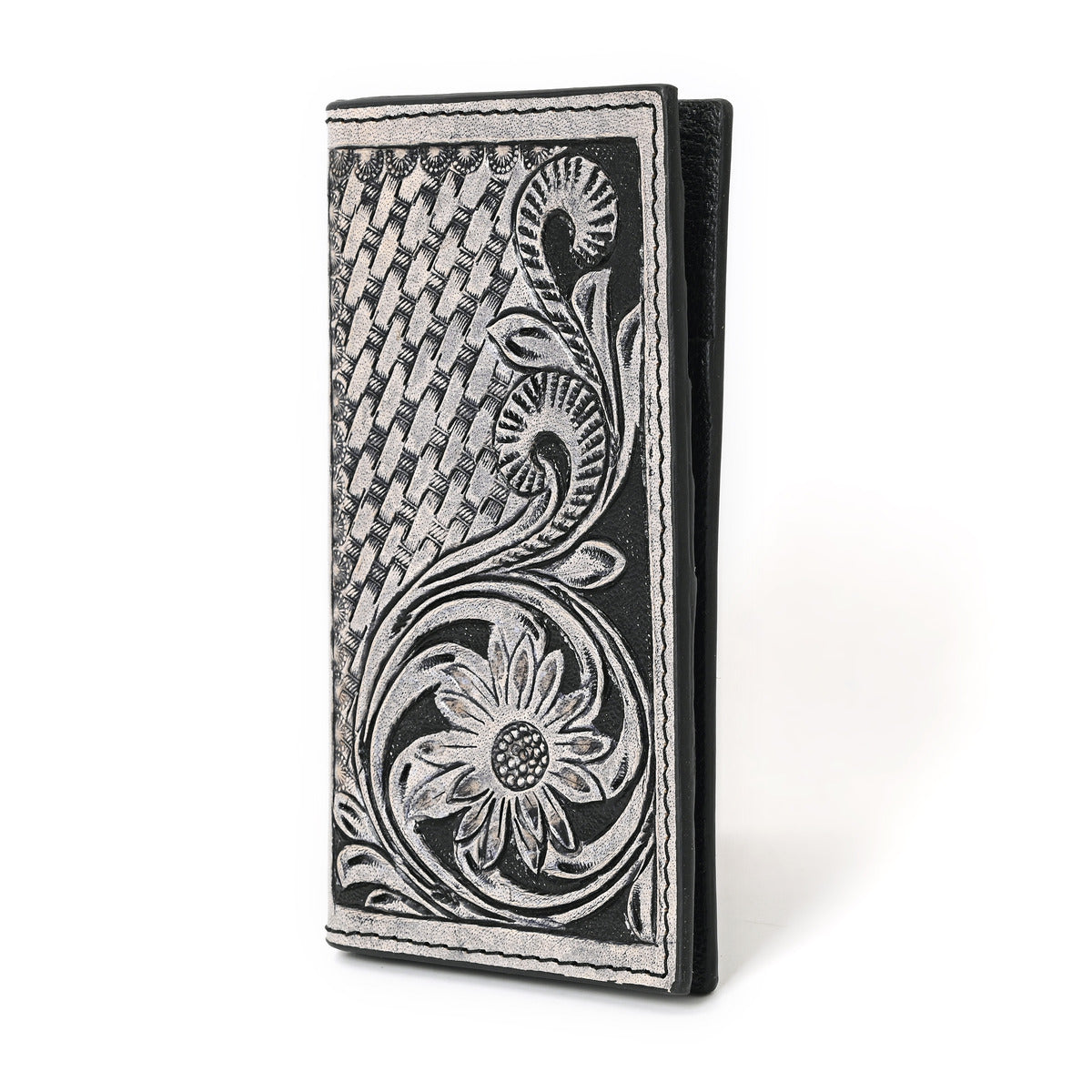 Zuki Hand Carved Black Checkbook Cover