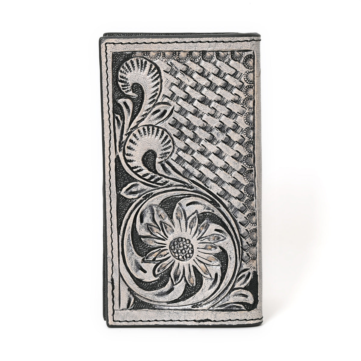 Zuki Hand Carved Black Checkbook Cover