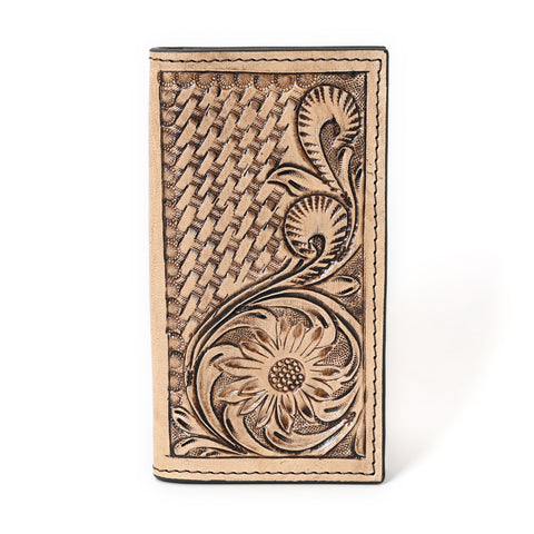 Zuki Hand Carved Brown Checkbook Cover