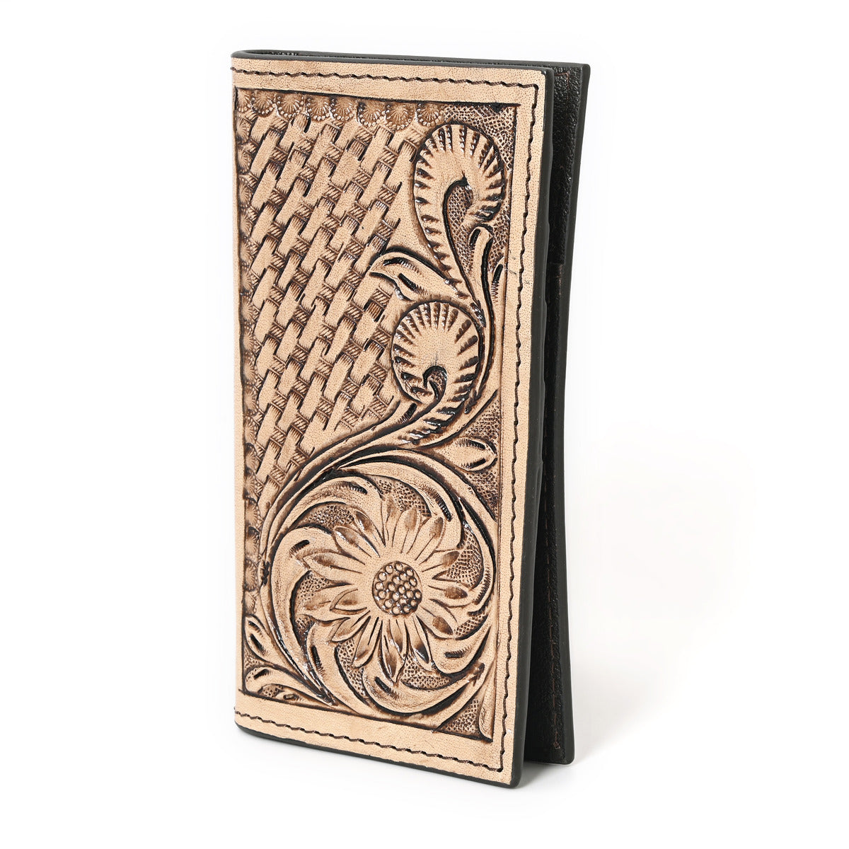 Zuki Hand Carved Brown Checkbook Cover
