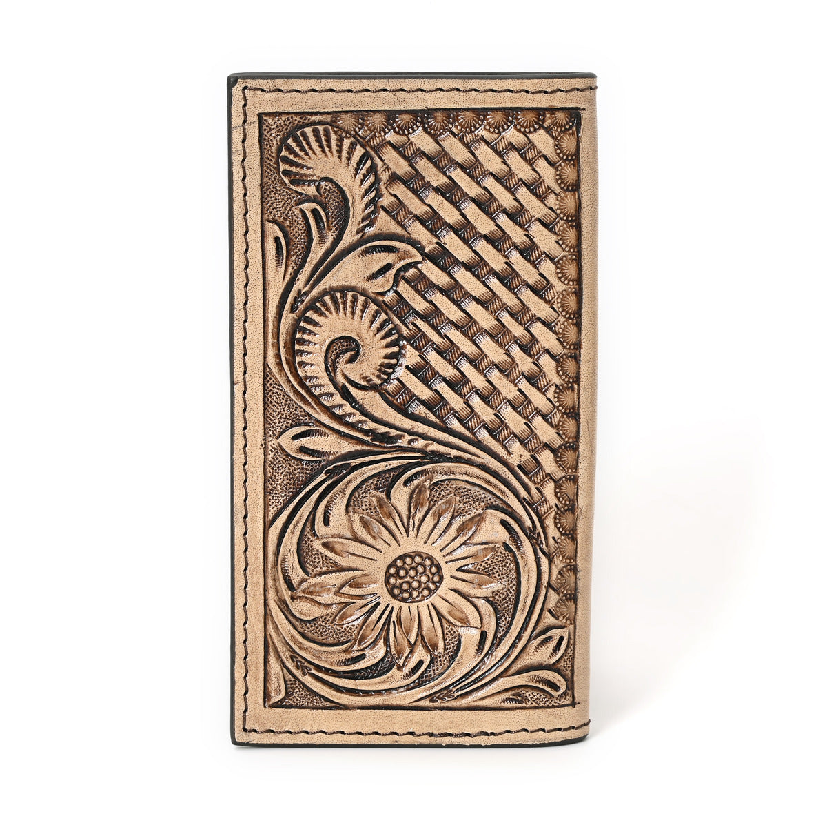 Zuki Hand Carved Brown Checkbook Cover