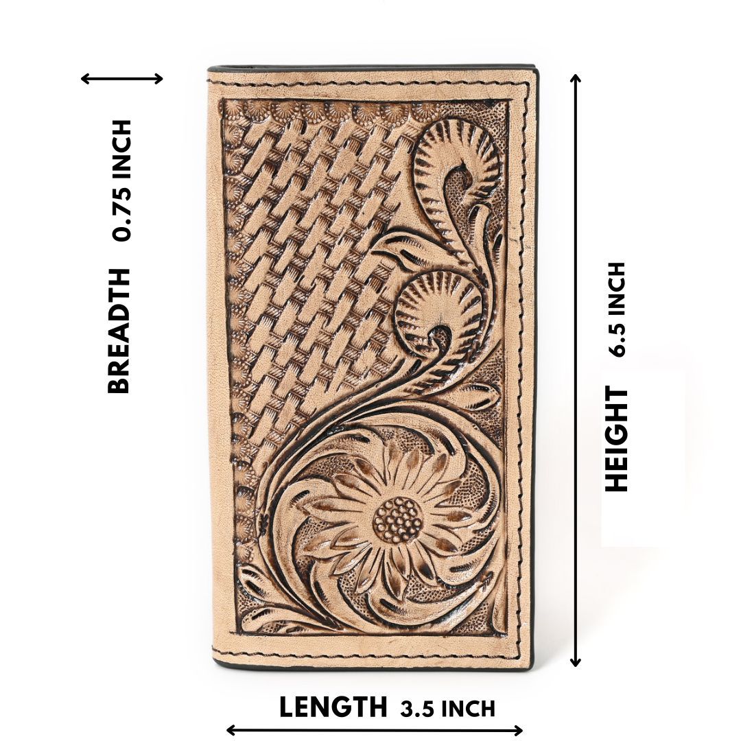 Zuki Hand Carved Brown Checkbook Cover