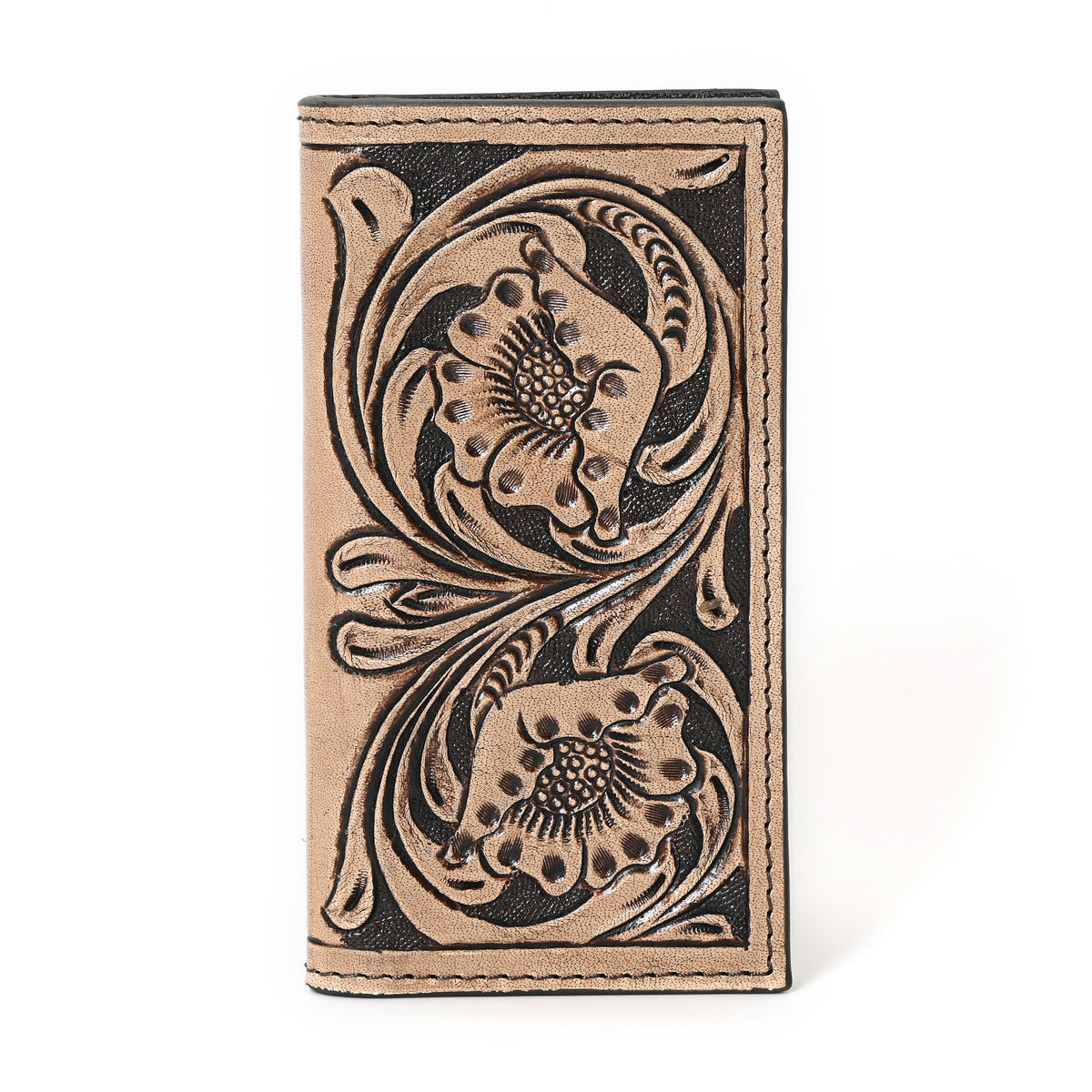 Granda Hand Carved Brown Checkbook Cover