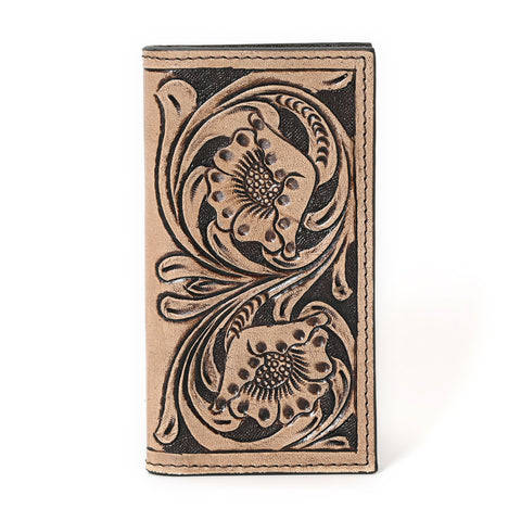 Granda Hand Carved Brown Checkbook Cover