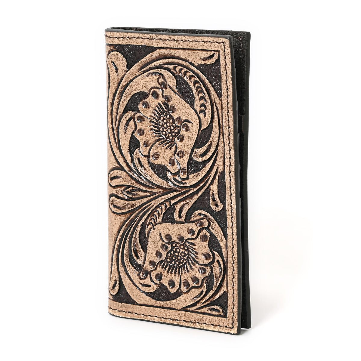 Granda Hand Carved Brown Checkbook Cover