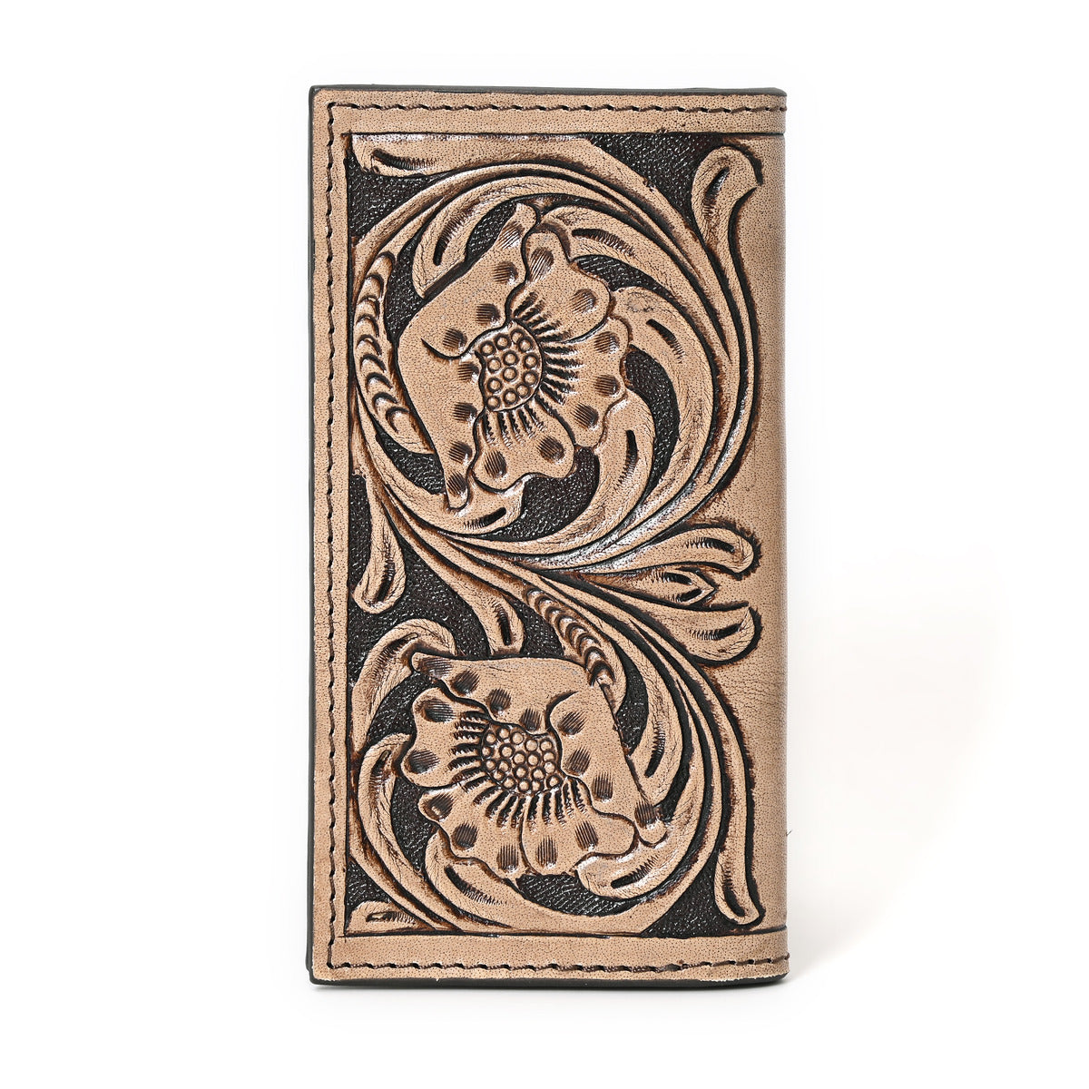 Granda Hand Carved Brown Checkbook Cover