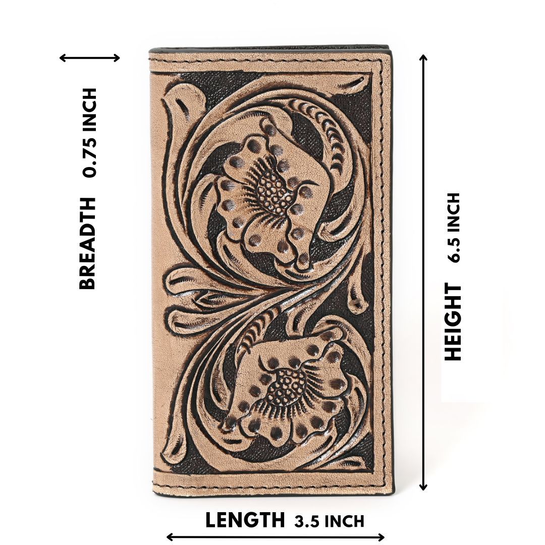 Granda Hand Carved Brown Checkbook Cover