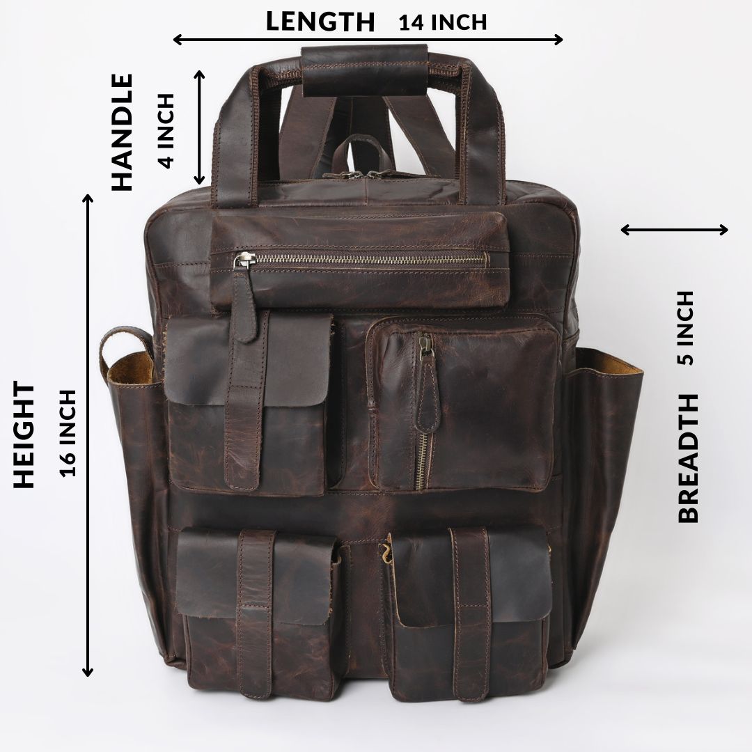 Rusty Hunter Leather Big Backpack Bag