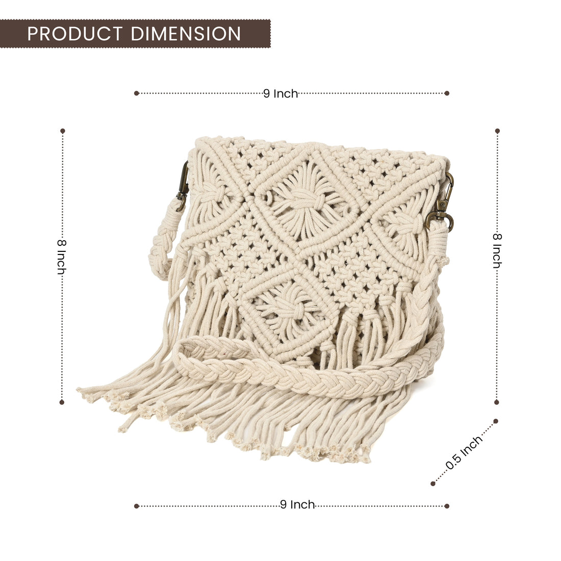 Boho Cotton Macrame Fringe Crossbody Bag – Handmade Woven Crochet Tassel Purse for Women