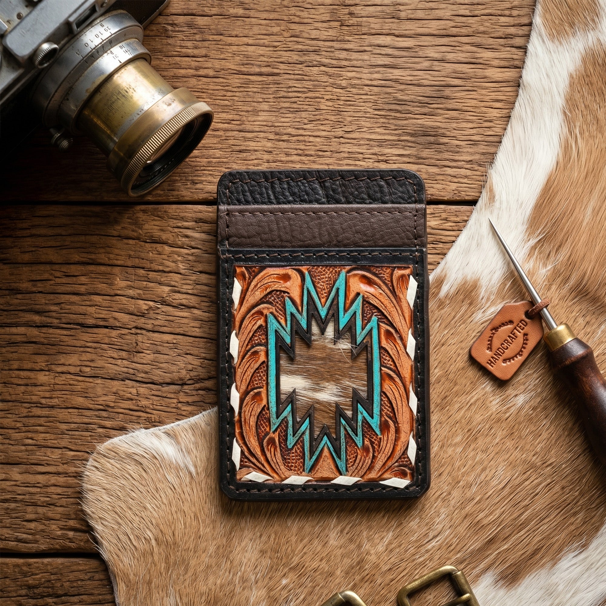 Thunderhide Leather Cardholder Wallet – Handcrafted Western Tooled Slim Wallet