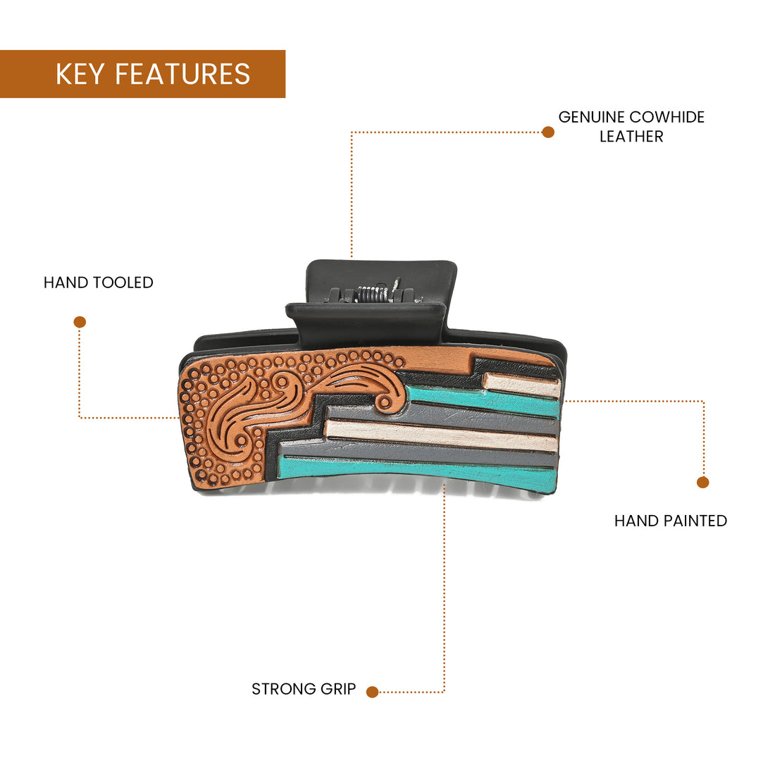 Western Stripe Hair Claw Clip – Turquoise Accent Strong Hold Hair Clamp