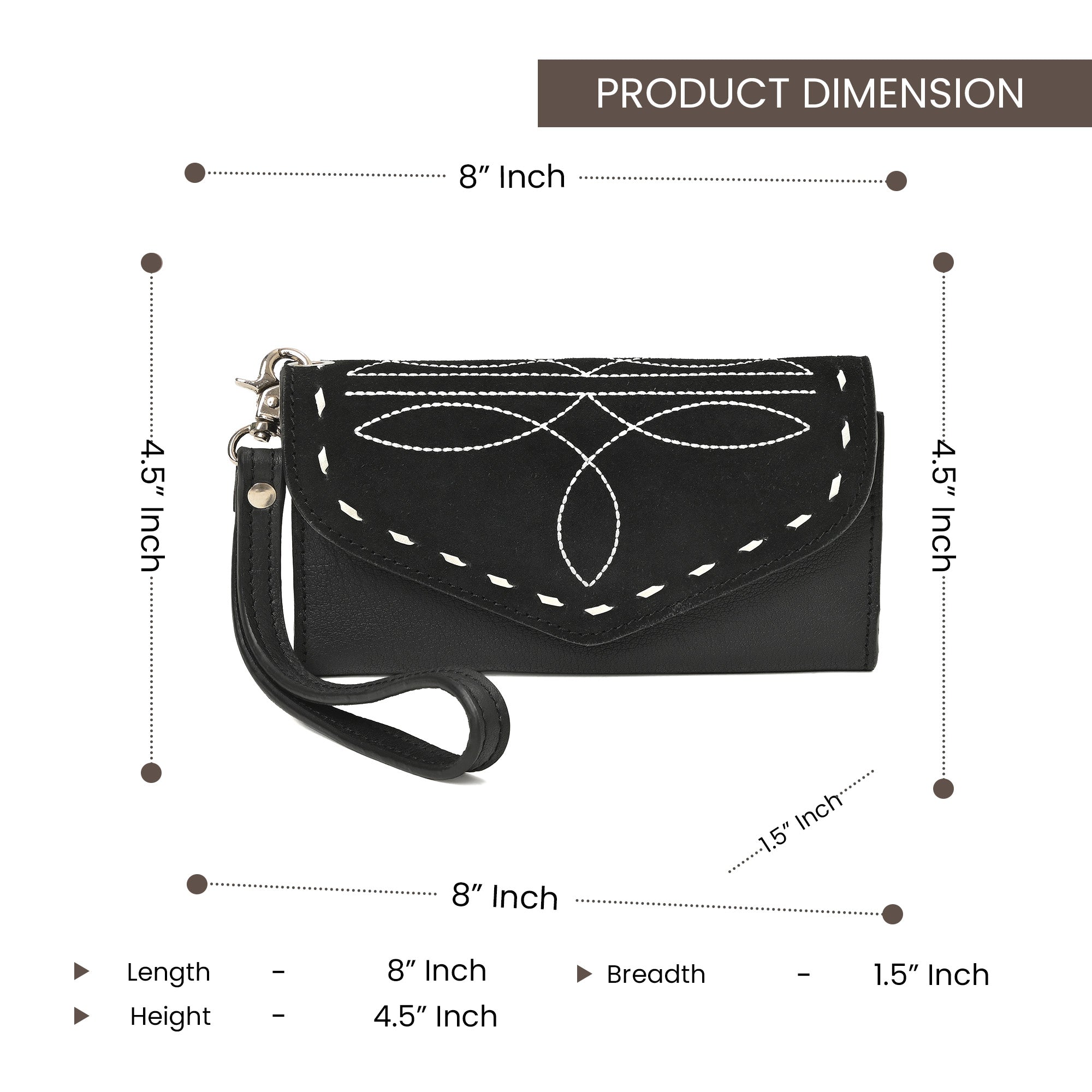 Cowgirl Boot Stitch Leather Wristlet Wallet – Western Style Clutch with Strap