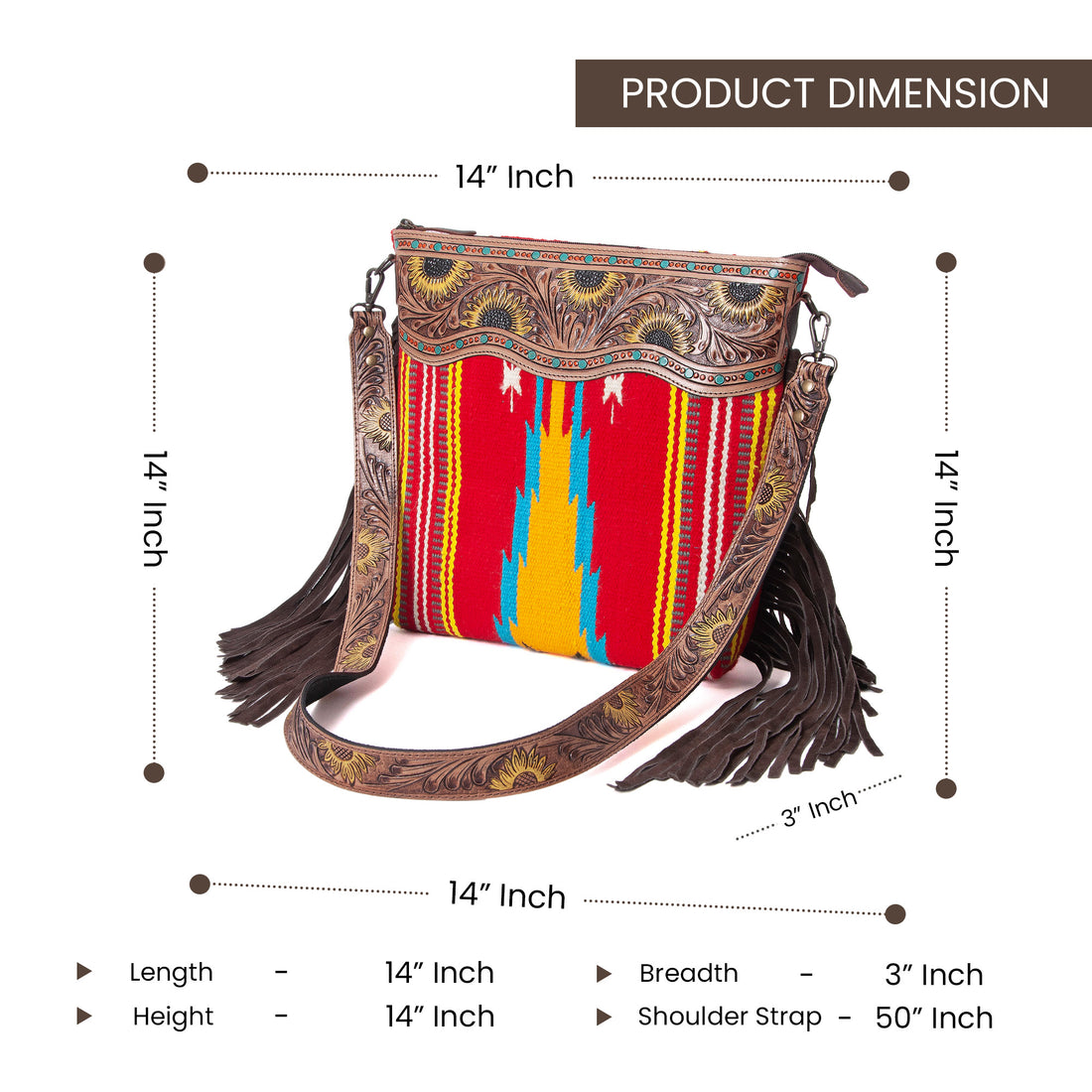 Sunflower Tooled Azetic  Durrie Shoulder Bag