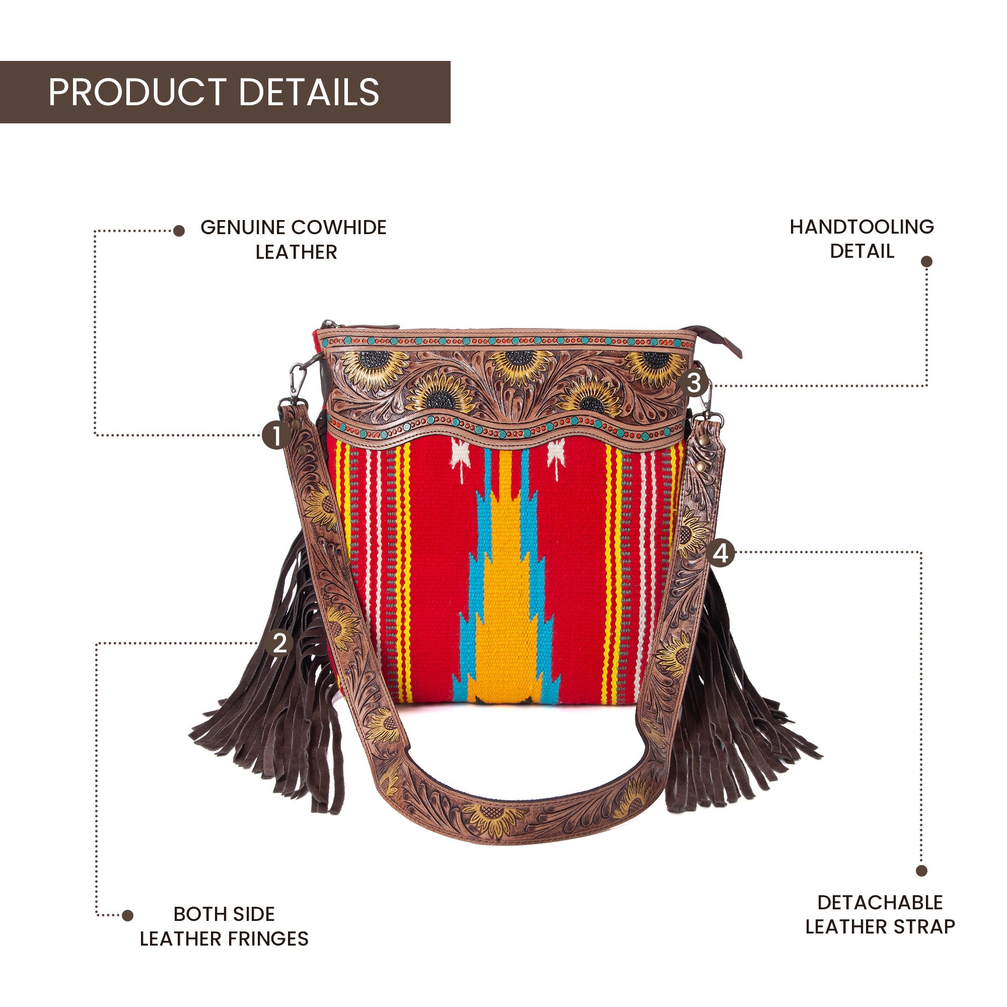 Sunflower Tooled Azetic  Durrie Shoulder Bag