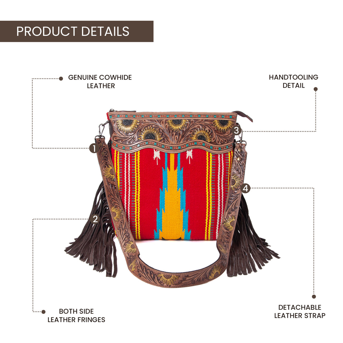 Sunflower Tooled Azetic  Durrie Shoulder Bag