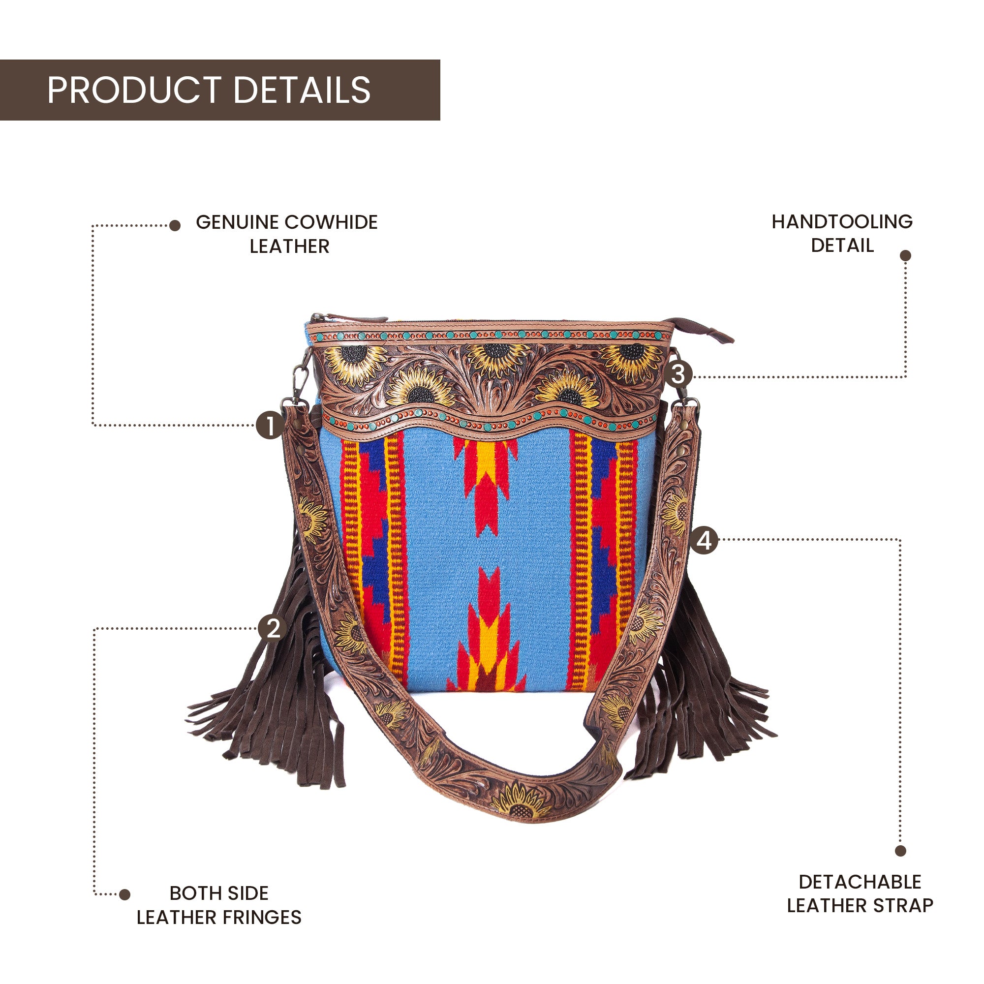 Sunflower Tooled Azetic Durrie Shoulder Bag