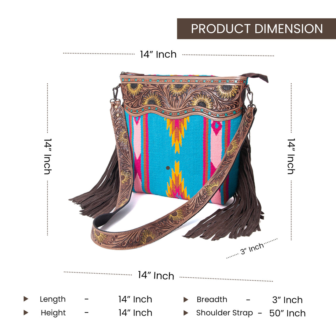 Sunflower Tooled Azetic  Durrie Shoulder Bag