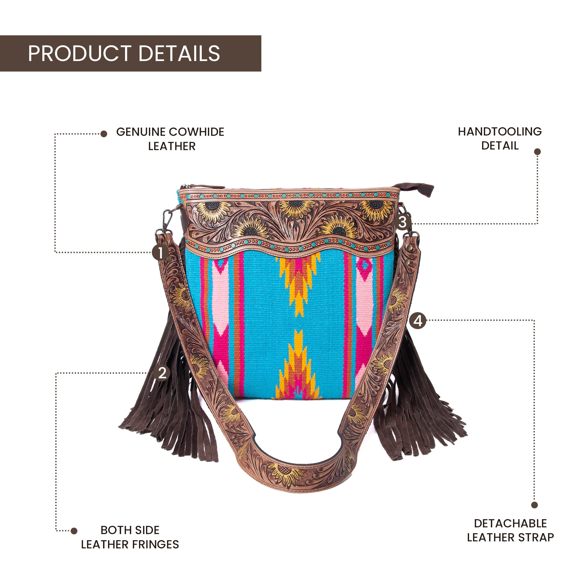 Sunflower Tooled Azetic  Durrie Shoulder Bag