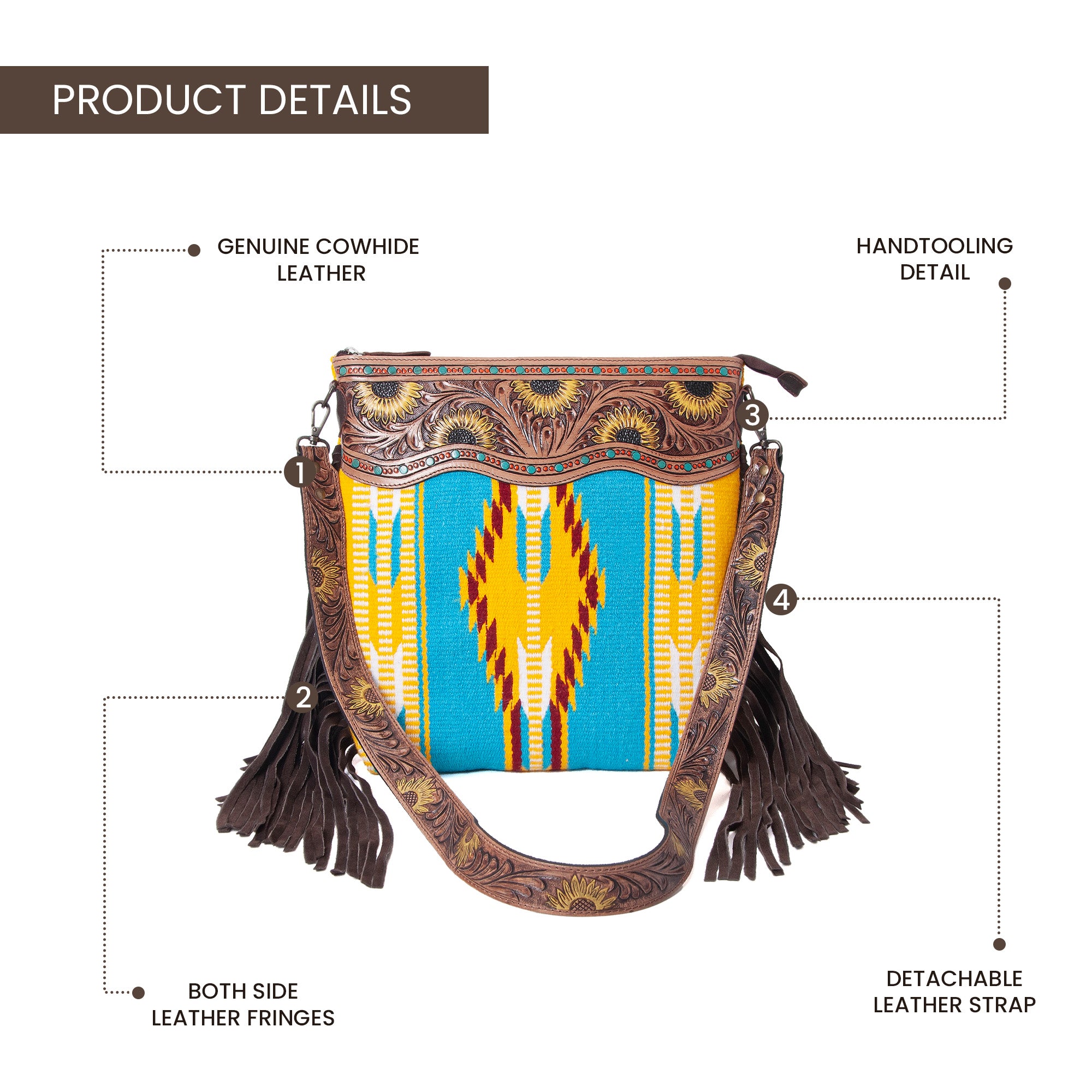 Sunflower Tooled Azetic Durrie Shoulder Bag