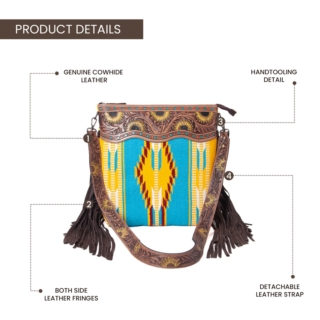 Sunflower Tooled Azetic Durrie Shoulder Bag