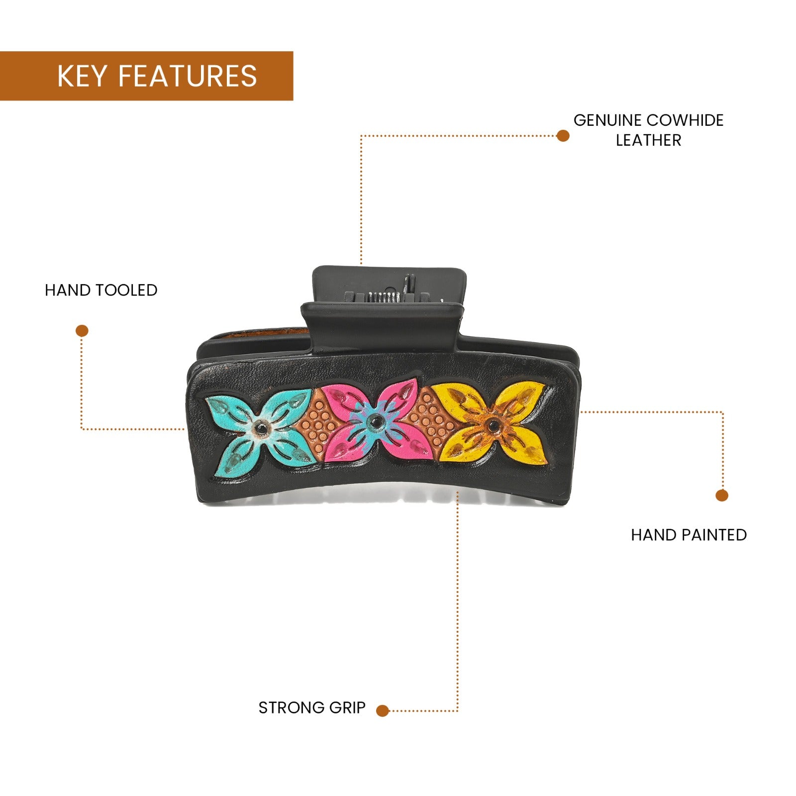 Western Floral Hair Claw Clip – Colorful Leather-Inspired Strong Hold Hair Clamp