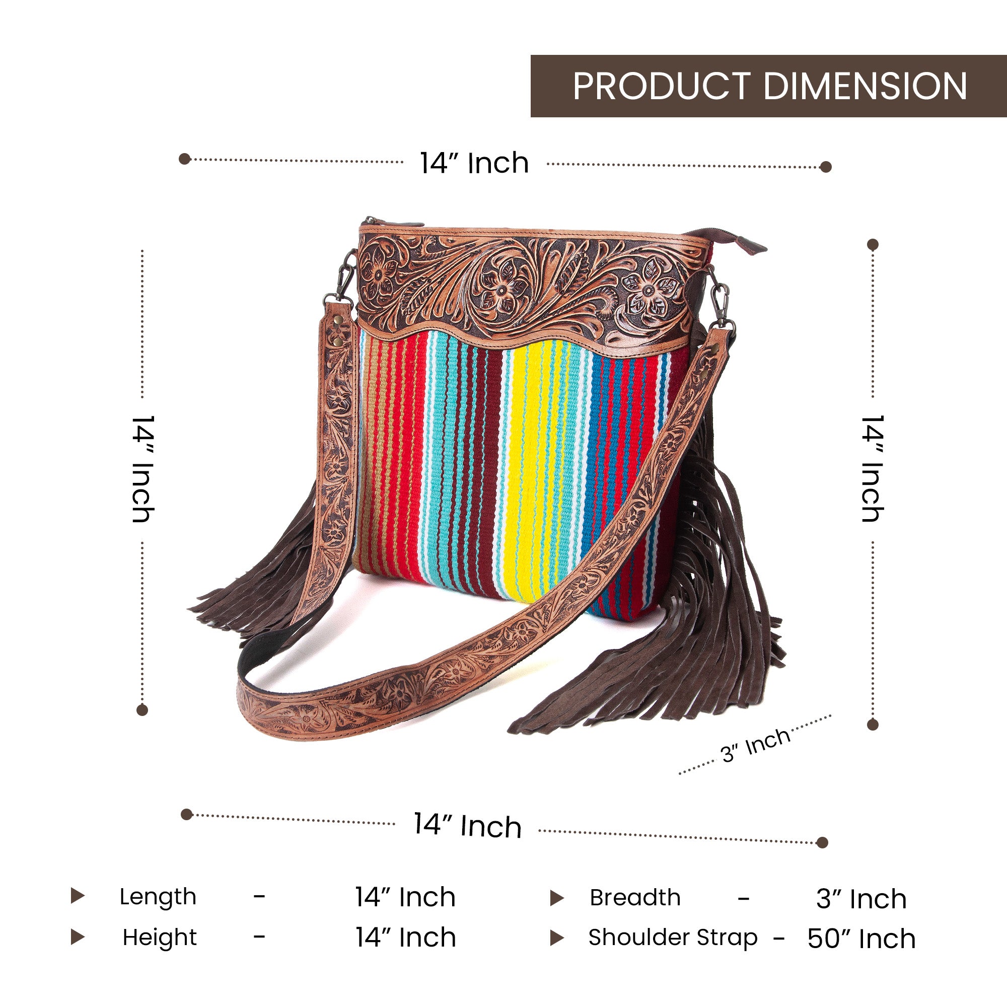 Rainbow Wool Tooled Shoulder Bag