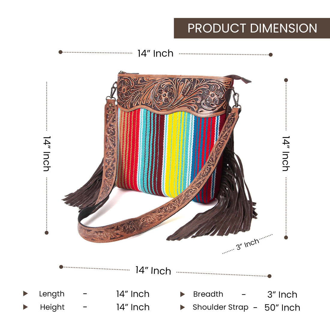 Rainbow Wool Tooled Shoulder Bag