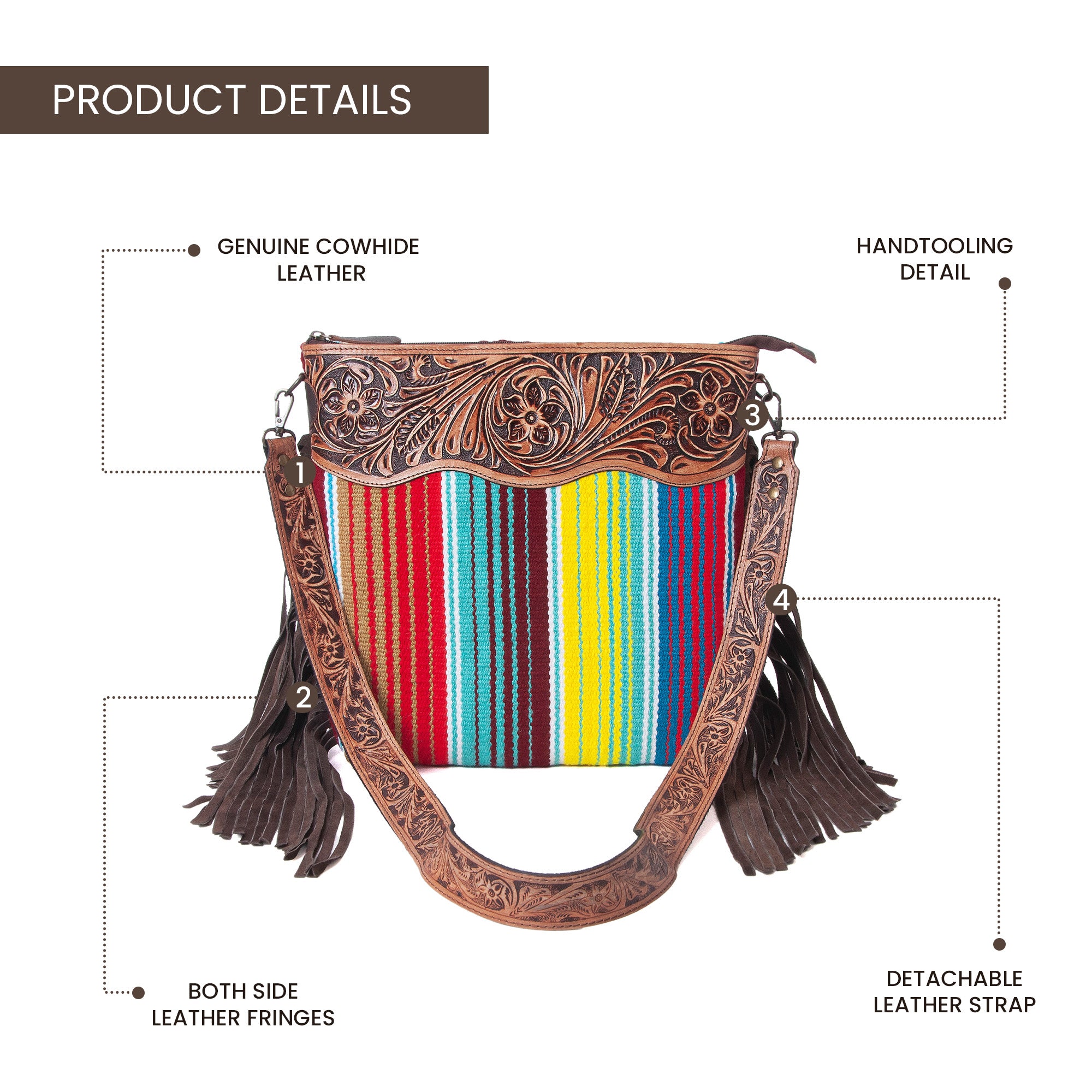 Rainbow Wool Tooled Shoulder Bag