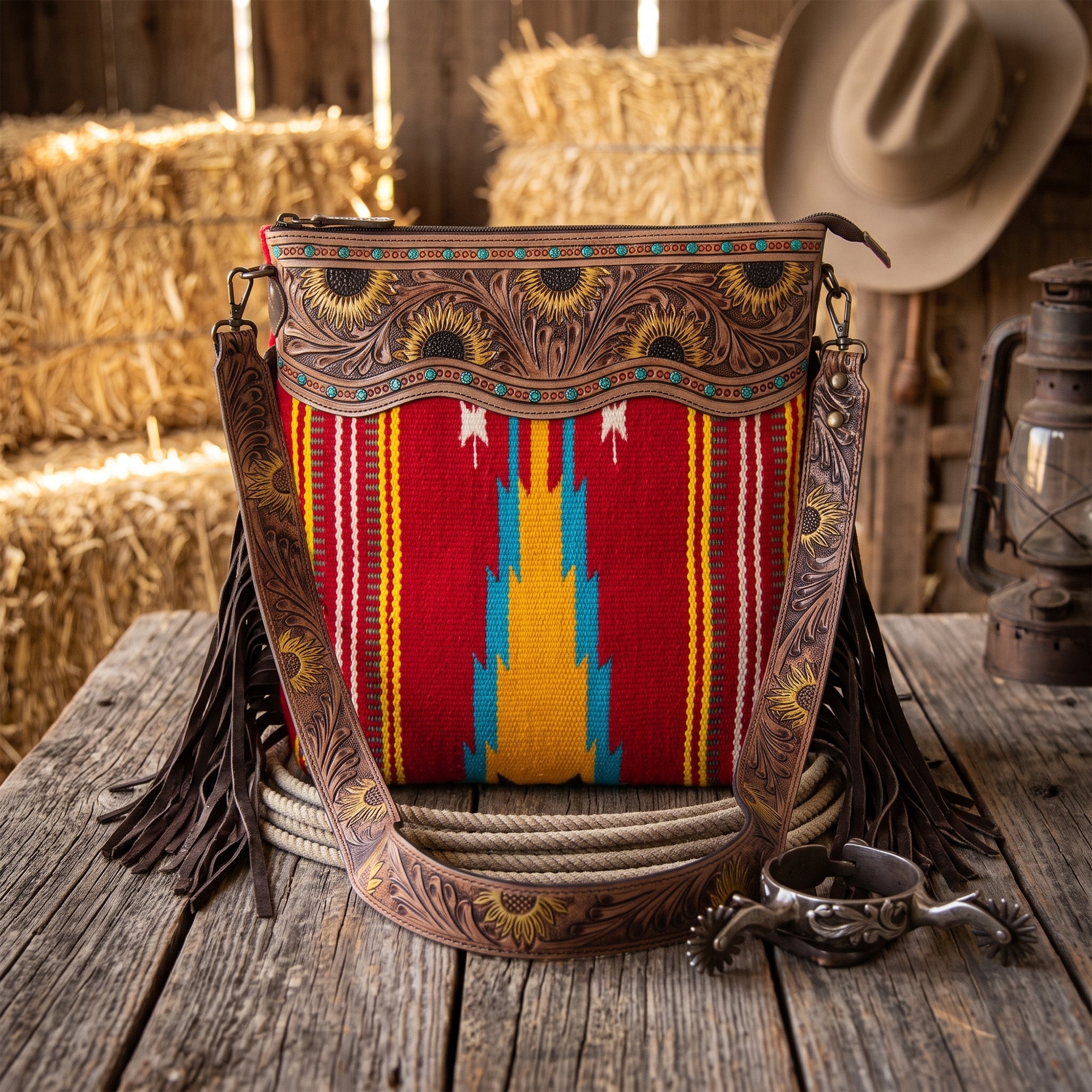 Sunflower Tooled Azetic  Durrie Shoulder Bag