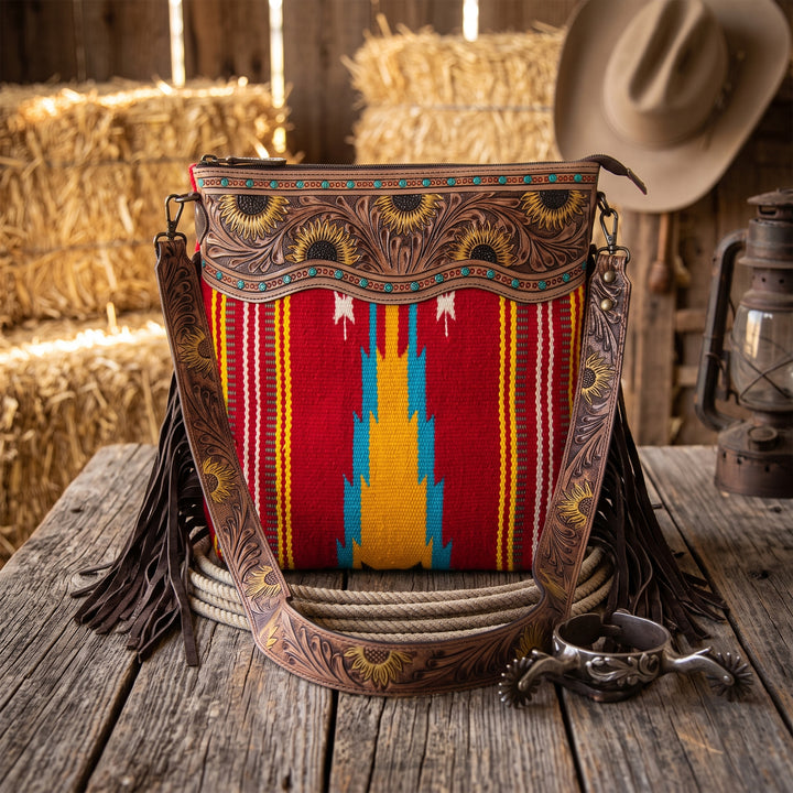 Sunflower Tooled Azetic  Durrie Shoulder Bag