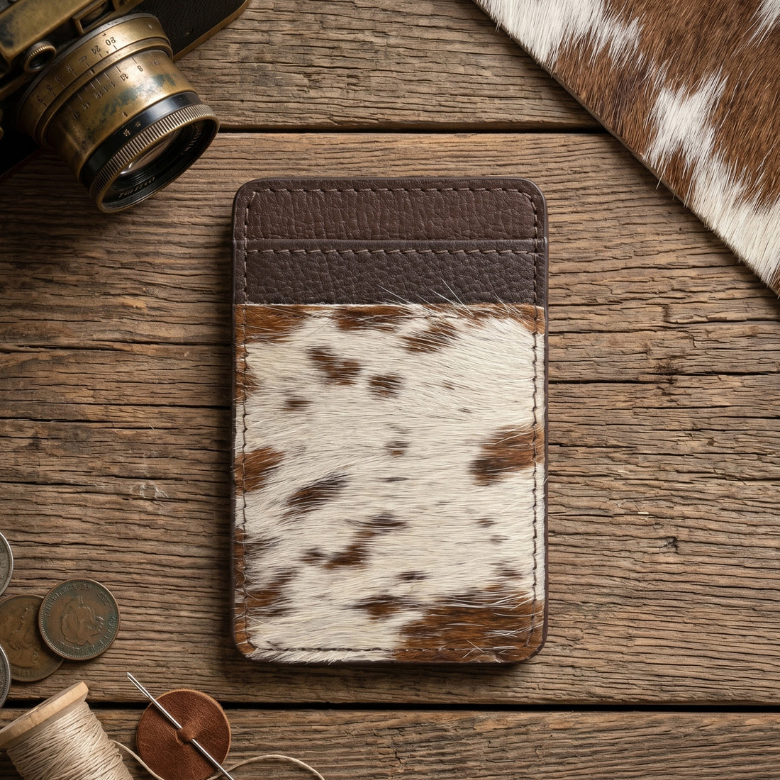 Western Cowhide Leather Cardholder – Slim Hair-On Leather Wallet