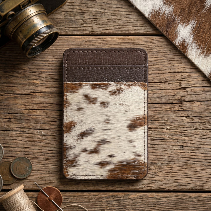 Western Cowhide Leather Cardholder – Slim Hair-On Leather Wallet