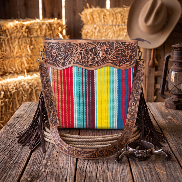 Rainbow Wool Tooled Shoulder Bag