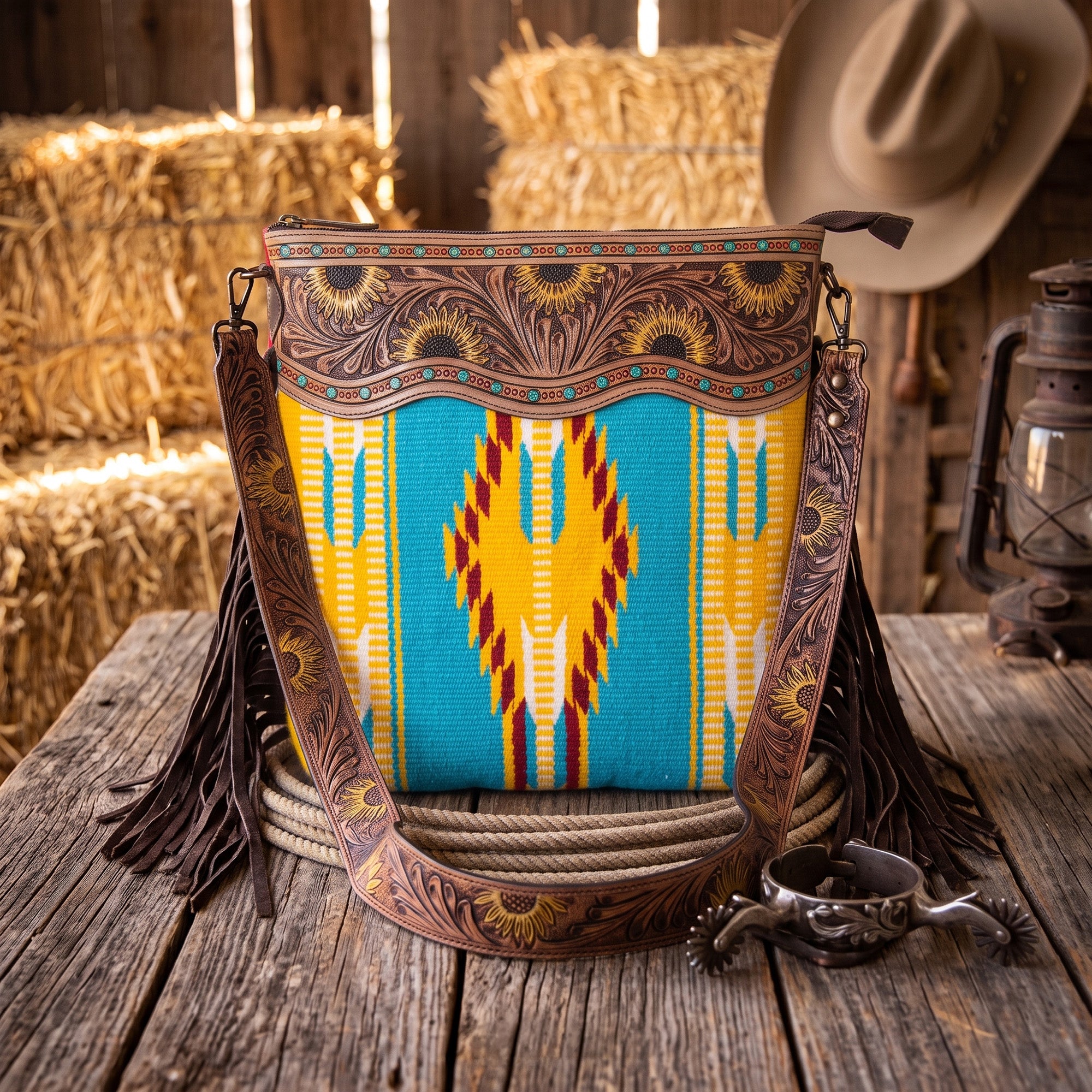 Sunflower Tooled Azetic Durrie Shoulder Bag