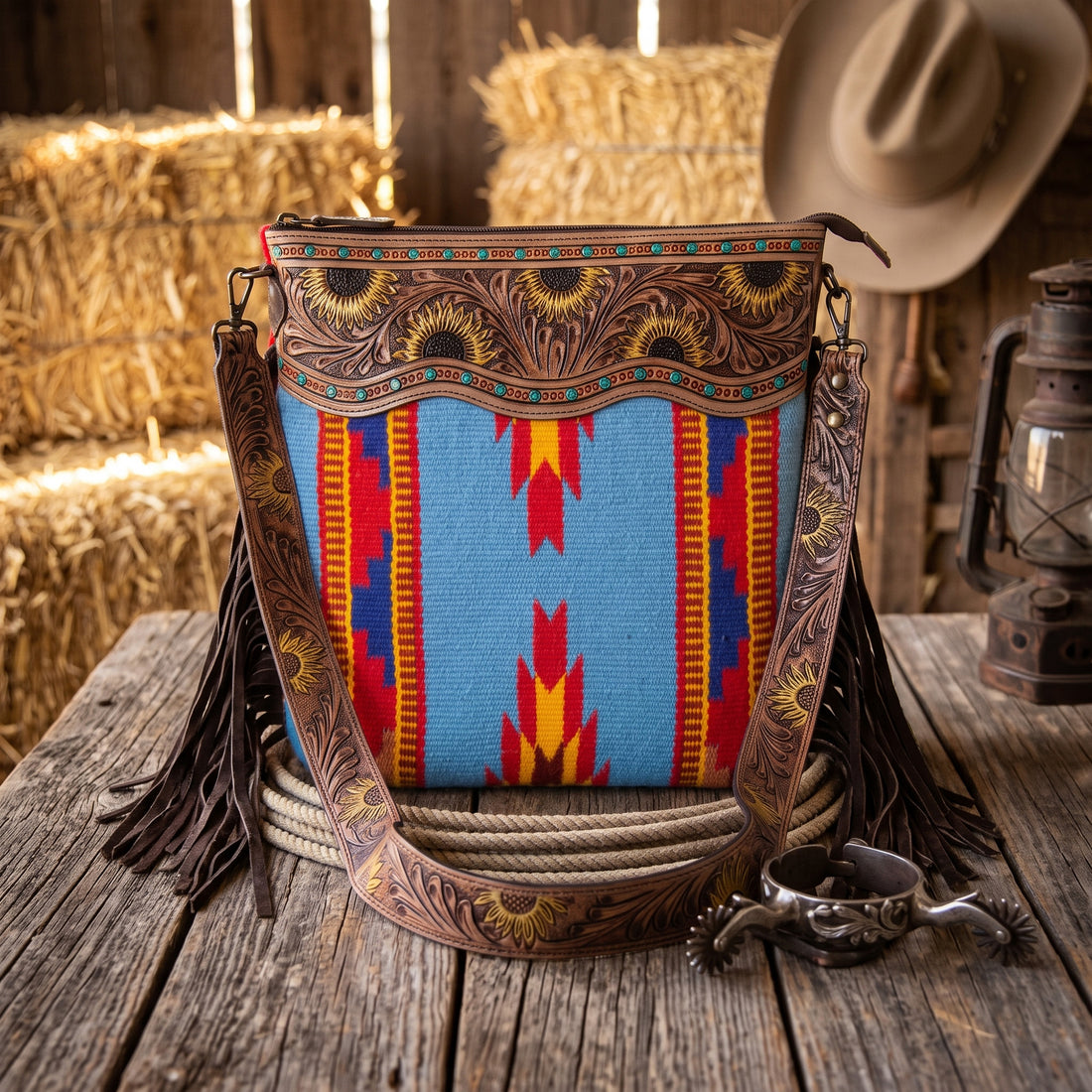 Sunflower Tooled Azetic Durrie Shoulder Bag