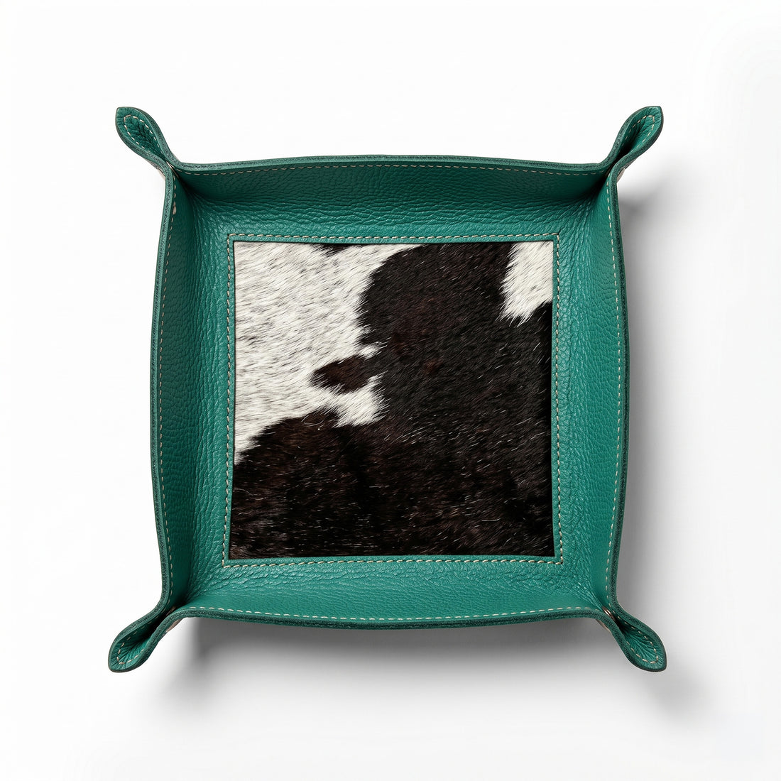 andcrafted Tooled Leather Catchall Tray – Turquoise Western Floral Organizer (6x6)