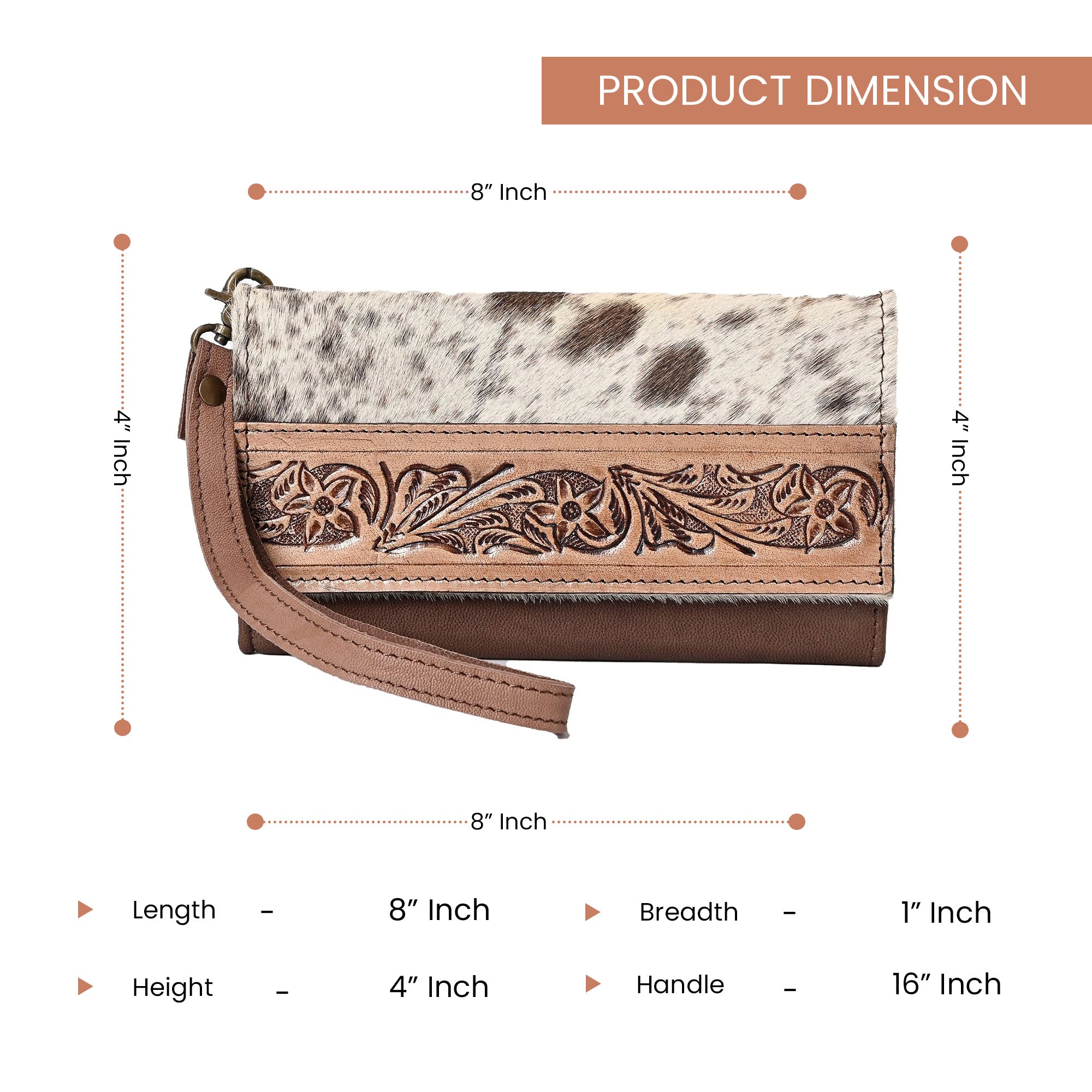 Nester Cowhide Tooled Trifold Wallet Brown