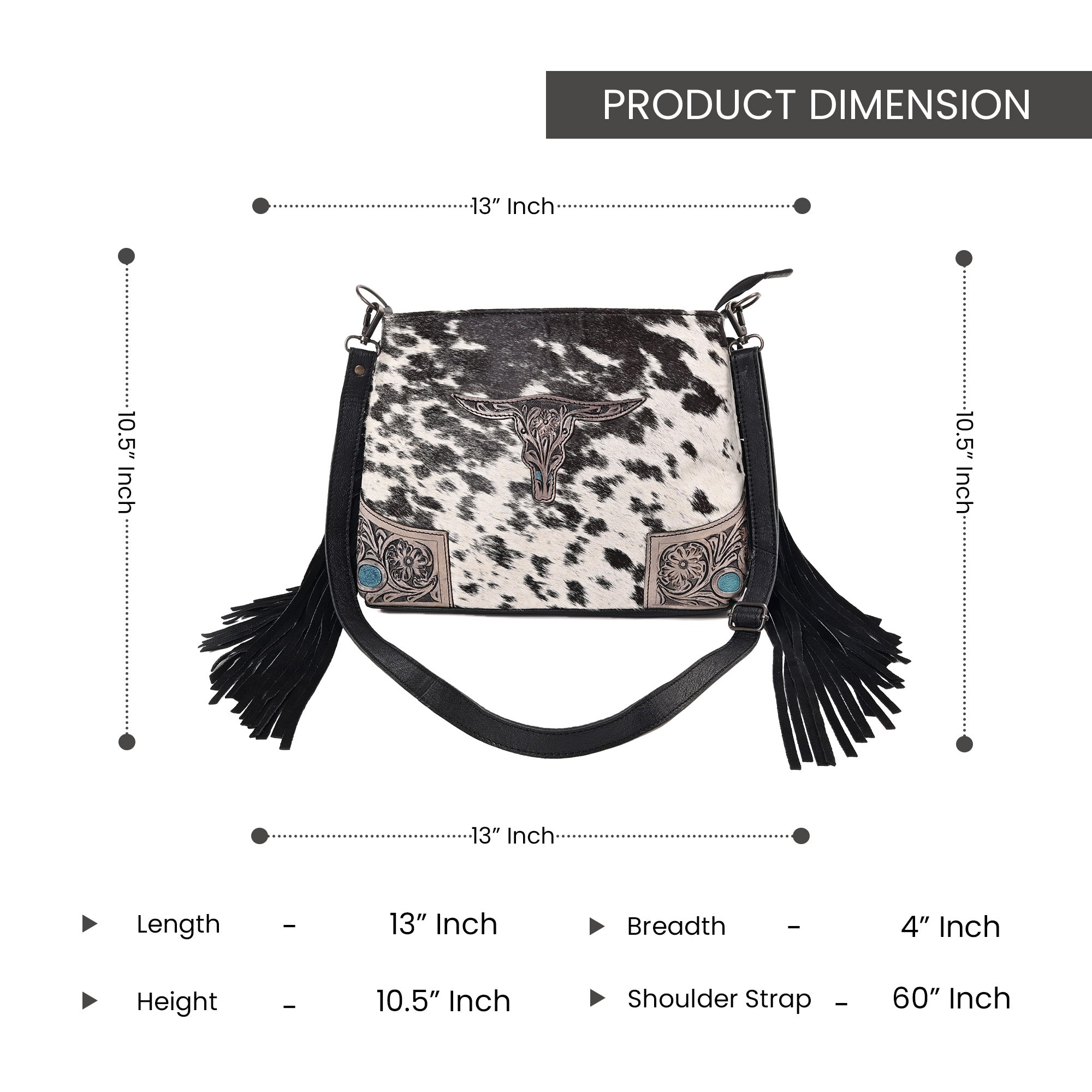 Bull's Eye Fringed Western Cowhide Leather Bag