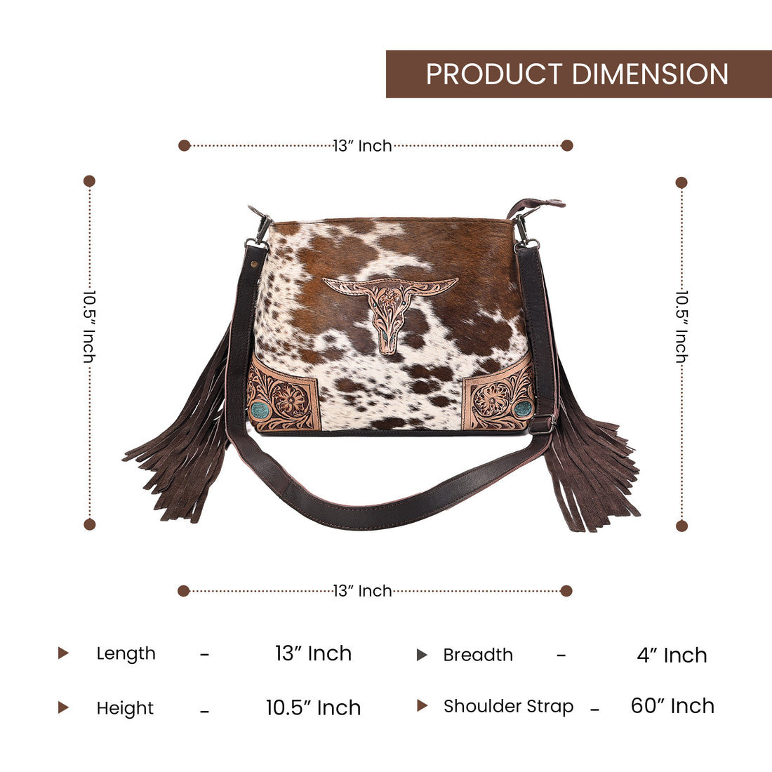Bull's Eye Fringed  Western Cowhide Leather Bag