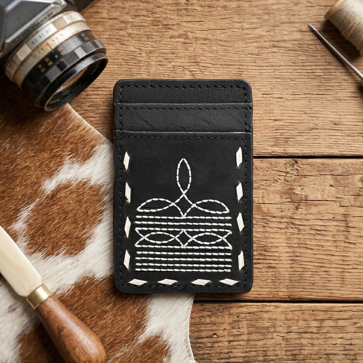 Ranger Stitch Leather Cardholder Wallet – Slim Handmade Leather Card Holder