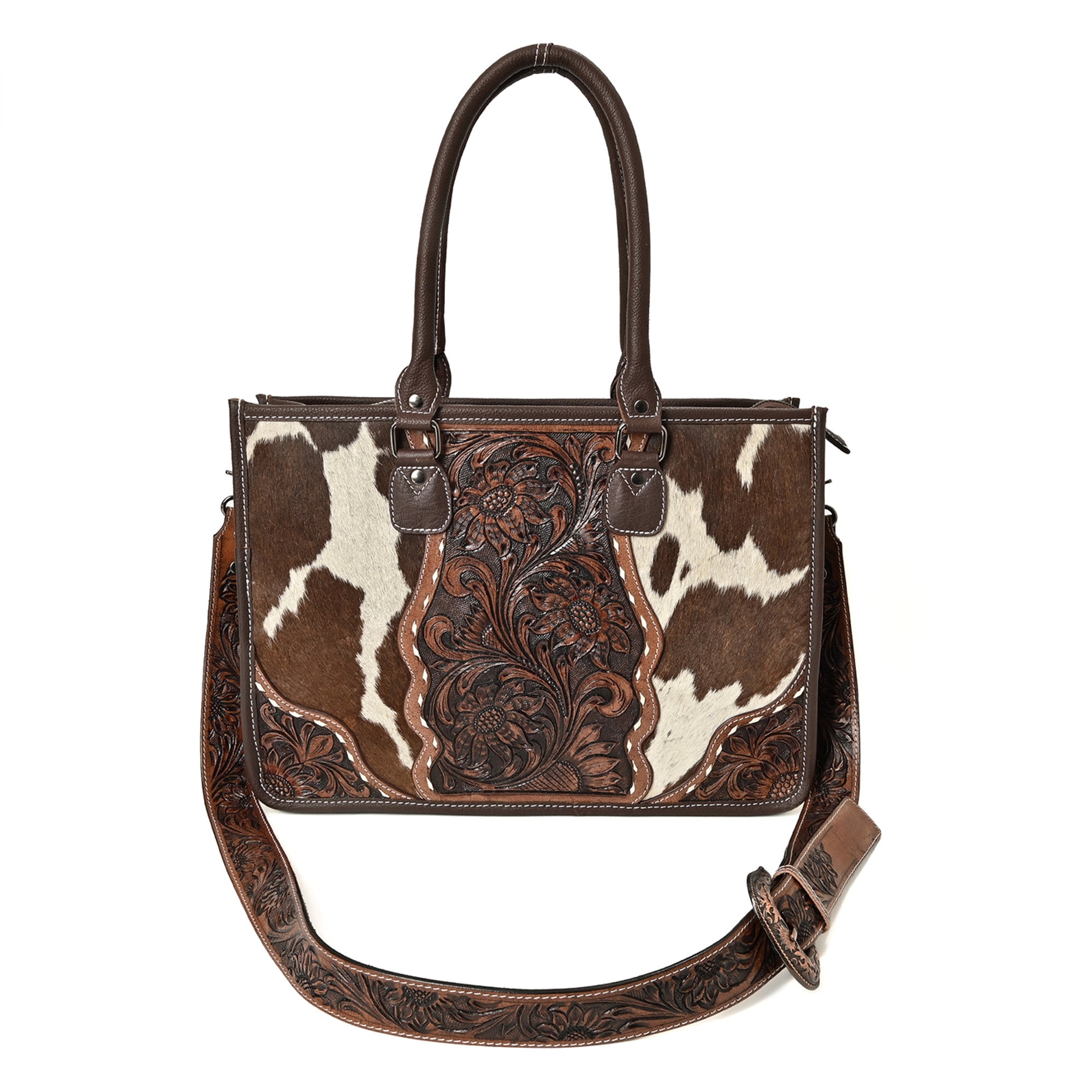 Hand Crafted Cowhide Floral Bag – Western Leather Handbag