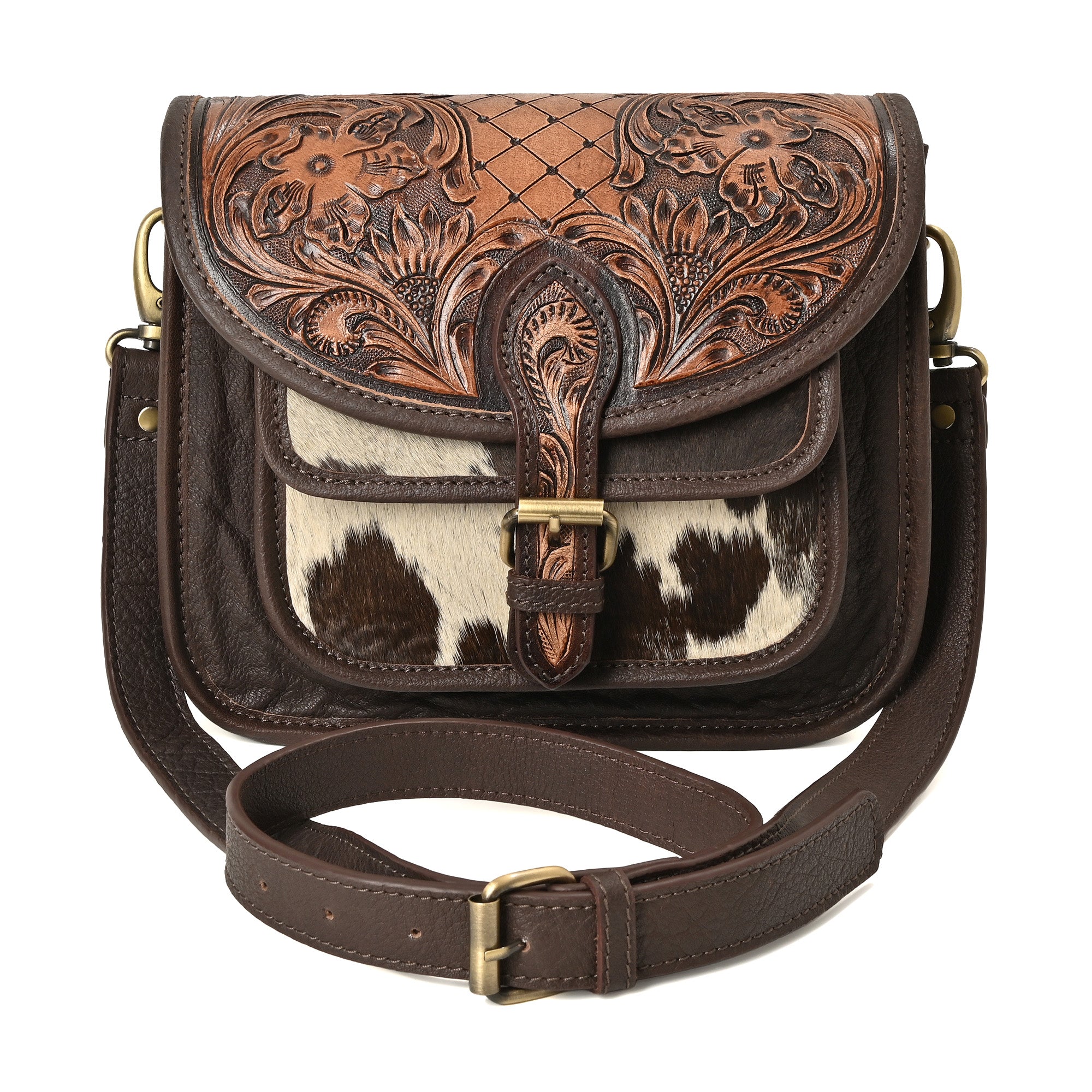 Rustic Raven Crossbody – Western Cowhide Leather Bag